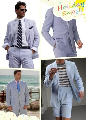 Men's Seersucker Suit 2 Piece for Wedding Summer Holiday Outfit4