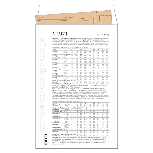 Vogue V1971H5 Misses' Coat in Five Lengths H5 (6-8-10-12-14), Multicolour, 6, 8, 10, 12, 14 - Image 2