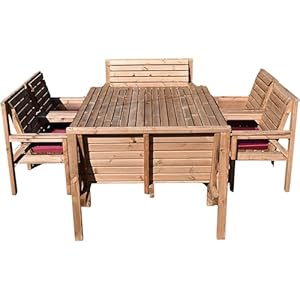 5ft Wooden Garden Table & Seating Set – 5FT Outdoor Table with 4 Chairs & 2 Benches, Solid Scandinavian Redwood, Fully Assembled, No Tools, Patio Garden Furniture, Made in UK
