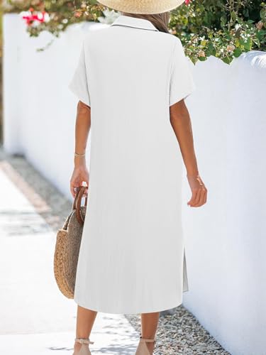 Image of Zeagoo Women Dresses Summer Casual Short Sleeve Button Down Shirt Dresses 2026 Beach Cover Up with Pockets