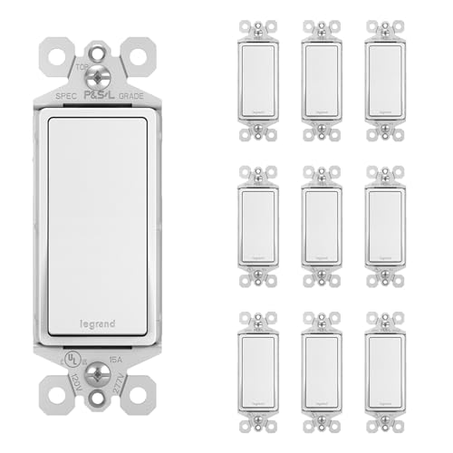 Legrand radiant TM870WCP6 15 Amp Rocker Wall Switch Single Pole Decorator Light Switches White (10 Pack)