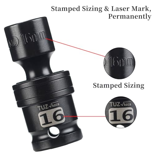 Image of 1 /2 inch Universal Joint Socket.1 /2-Inch Drive Shallow Impact Universal Joint Swivel Socket.Chrome Molybdenum Steel.6 Point, Metric 16mm