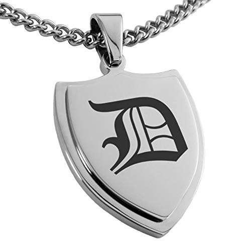 Stainless Steel Letter D Initial Old English Monogram Shield Pendant Necklace