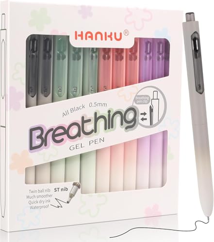 Gel Pens, 0.5mm Fine Tip Bible Pens No Bleed Through, Quick Drying, Smooth Writing, 12 Pack Retractable Black Ink Fine Point Cute Pen for Journaling, Writing, School Office Supplies
