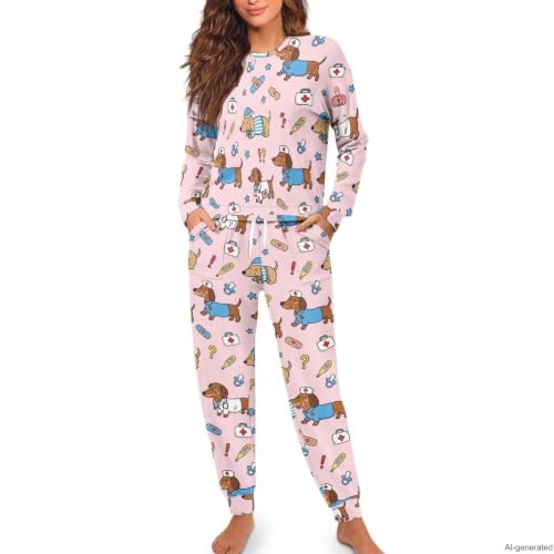 Image of Women's 2 Piece Printed Pajama Set Long Sleeve Sleepwear Set with Long Pants Casual Lounge Sets with Pocket