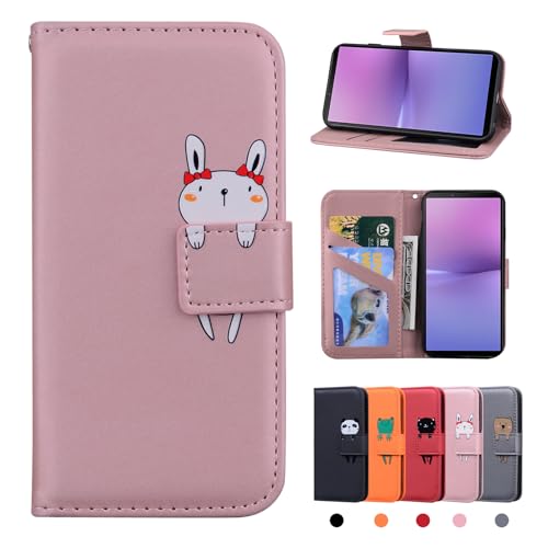 Rostsant Coque Sony Xperia 10 V 5G - Housse Portefeuille en Cuir avec Fermeture Magnétique - Étui de Protection Lapin Rose