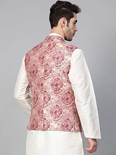 Image of MANQ Men Fawn Woven Jaquard Silk Nehru Jacket