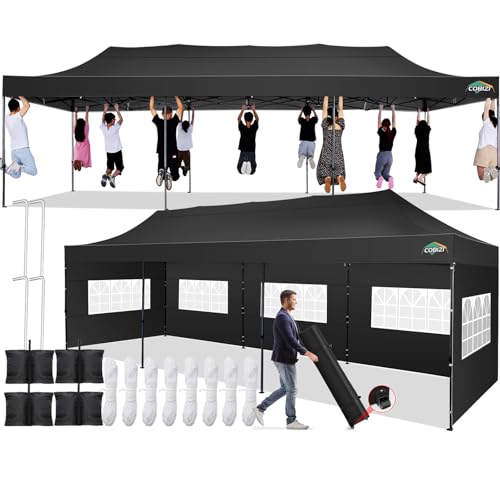 Image of COBIZI 10x30 Pop Up Canopy Tent with 8 Sidewalls,Heavy Duty Canopy,Black