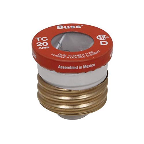 Bussmann TC-20PK4 125 VAC Dual-Element Time-Delay Type D CSA 20 Amp Edison Base Plug Fuses (4 Pack)