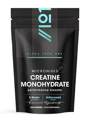 Micronised Creatine Monohydrate Powder 1kg Unflavoured Proven to Increase Physical Performance Resealable and Recyclable Pouch by Alpha01