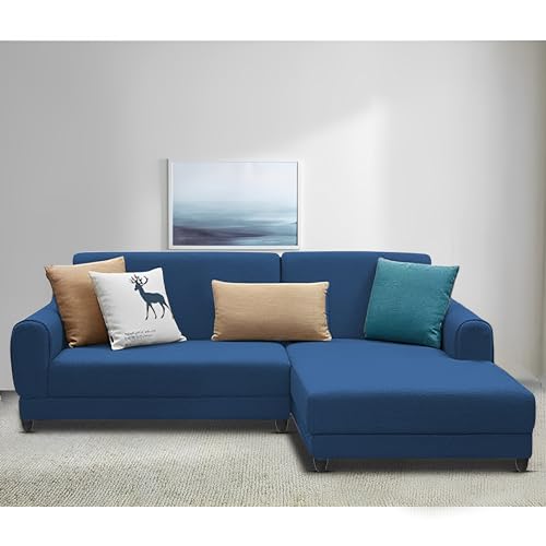 Image of Kraven RHS 4 Seater L Shape Sofa Set for Living Room (Blue Fabric) Premium Fabric Sofa