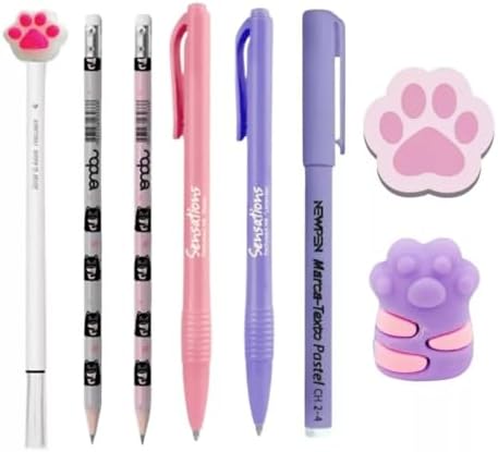 Kit Papelaria Fofa Patinhas Kawaii Lapis Borracha Apontador Canet...