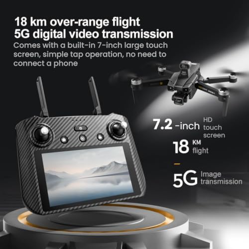 Image of AE86ProMax+Drones with Camera for Adults 4K Video,Touch Screen Tablet Remote and 3-Axis Mechanical Gimbal, 5G Digital Transmission, 360 Laser Obstacle Avoidance, GPS Auto Return,Three 8000mAh 45 Mins Long Endurance, 500g Payload, Smart Follow Waypoint Flight Foldable Quadcopter, Up to 5 Miles Range (Carbon Fiber, 3 Batteries + 64GB TF Card)