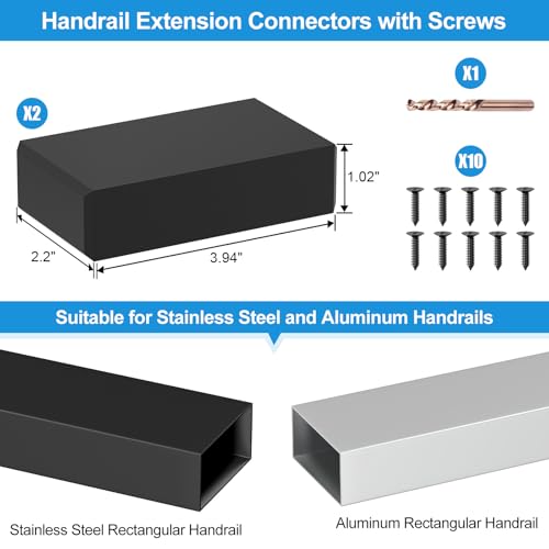 Image of Handrail Extension Connector - Flat Handrail Accessories, POM Handrail Connector Fitting for Rectangular Cable Railing Handrail, Deck Cable Railing System, RG01-E