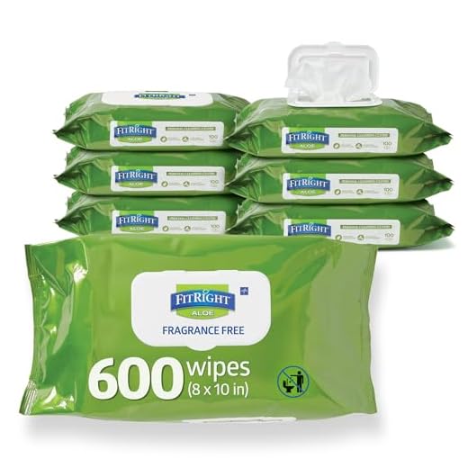 FitRight Aloe Personal Cleansing Cloth Wipes, Unscented, 8 x 12 inch Adult Large Incontinence Wipes, 100 count, pack of 6