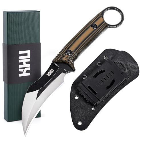 KHU Cuchillo Hoja Fija, Cuchillo Supervivencia Cuchillo Caza Cuchillo Bushcraft D2 Acero Mango de G10, Outdoor Caza Camping Accesorios - Funda Kydex - 22A