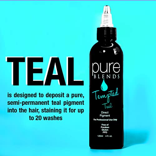Pure Blends Tempted Teal Semi Permanent Direct Hair Dye Pigment | Stain With Vivid Tones | For Color Treated Hair | Keratin Infused & Cruelty Free | Sulfate, Sodium Chloride, Ppd & Paraben Free #TOP1