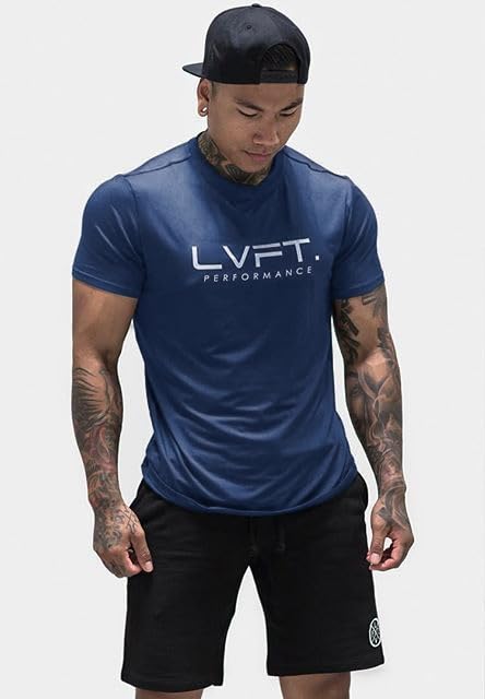 Lingt Chic Men's Gym Body Building Sports Running Workout Training Exercise Fitness Tees Shirt (US, Alpha, XX-Large, Regular, Regular, Navy Blue)