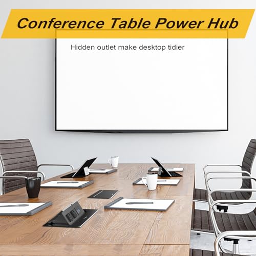 Regleta empotrable con tapa desplegable, con 2 tomas, 1 puerto USB C 20W y 2 puertos USB A, con carcasa de acero inoxidable para escritorio, color negro miniatura 5