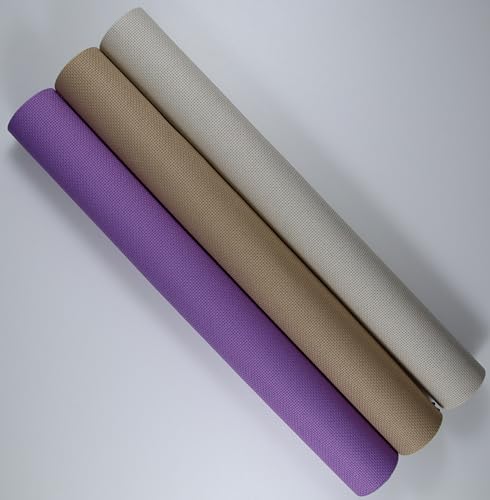 Image of KCS 3 pc of 15 inch x 18 inch(38cmx45cm) Counted Cross Stitch Cotton Aida Cloth Needlework Rolled Fabric Box,16CT,Pearl Grey+Khaki+Lavender