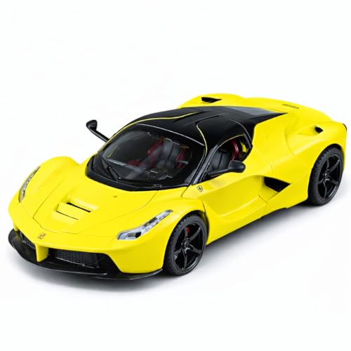 Image of FEXXA 1:22 Scale LaFerrari Die-Cast Metal Car with Sport car Openable Doors Light and Sound,Pull Back Function Indoor Outdoor Toy for Kids (Yellow)