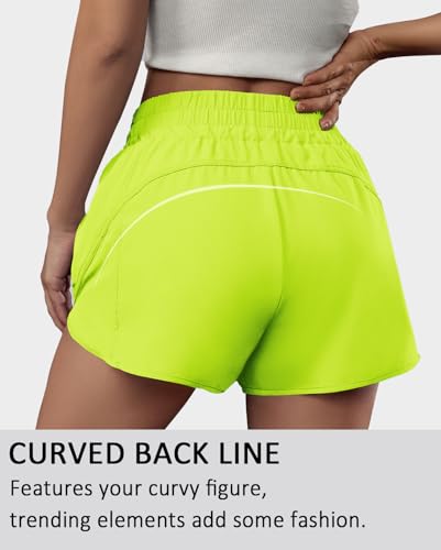 Image of BMJL Women's Athletic Shorts Running Workout Shorts Gym High Waisted Summer Short with Waistband Pocket | built-in liner,thick elastic waistband,split side,comfy fabric,zipper pocket,longer back,workout,athletic,curved back line