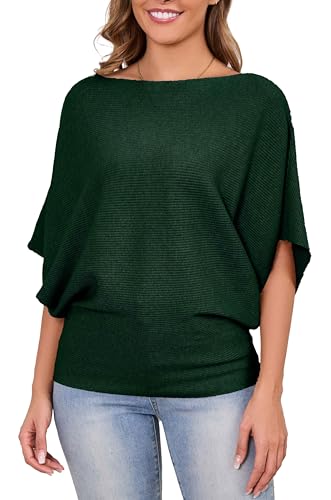 Image of MAKARTHY Womens Batwing Sleeves Knitted Dolman Pullovers Boat Neck Tops Sweatershirts