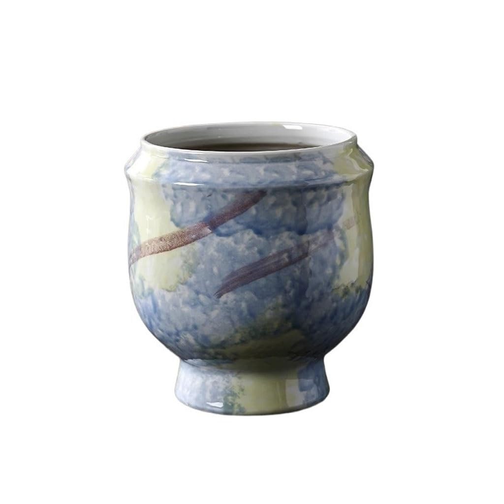 GELASIGE Flower Pots Balcony Living Room Bonsai Green Plant Ceramic Flower Pot Household High Foot Butterfly Orchid Flower Pot Outdoor Flower Pots(B)