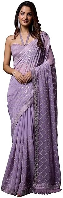 Elegant Lavender Georgette Saree with Sequin Work & Designer Border – Perfect for Party & Wedding Wear.