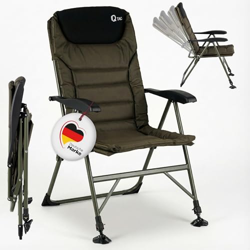 Q-Tac Karpfenstuhl Angelstuhl bis 150 kg Outdoor Campingstuhl klappbar mit Verstellbarer Rückenlehne Anglerstuhl mit extragroßen Schlammfüßen (1x Karpfenstuhl)