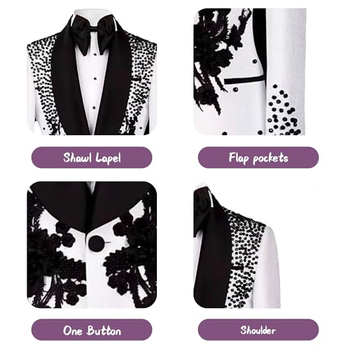 Mens Tuxedo 2 Pieces Slim Fit Suit Blazer Stereoscopic Bead Shawl Lapel Pants Wedding Prom Party Banquet Performance3
