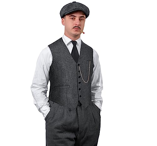 Togrop 1920S Mens Costume Vest Hat Pocket Watch Accessories Set Adult Party Cosplay Dark Grey Large #TOP1
