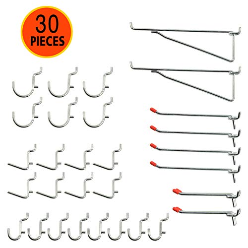 Wellmax 30pc Heavy Duty Pegboard hooks Set, Peg Board Hook Assortment and Accessories