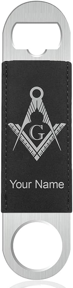 LaserGram Bottle Opener, Freemason Symbol, Personalized Engraving Included (Faux Leather, Teal)