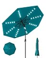 GarveeLife 10 Ft Patio Umbrella with Solar Lights, 8 Ribs Outdoor Market Table Umbrella with 40 LED Lights & Tilt Crank for Pool, Deck, Backyard, Turquoise Blue