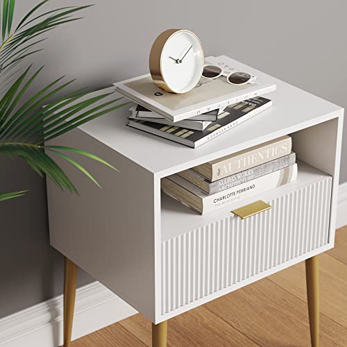Nathan James James Mid-Century Accent Side Or End Table With Storage, Wood Frame, 1, White/Gold #TOP4