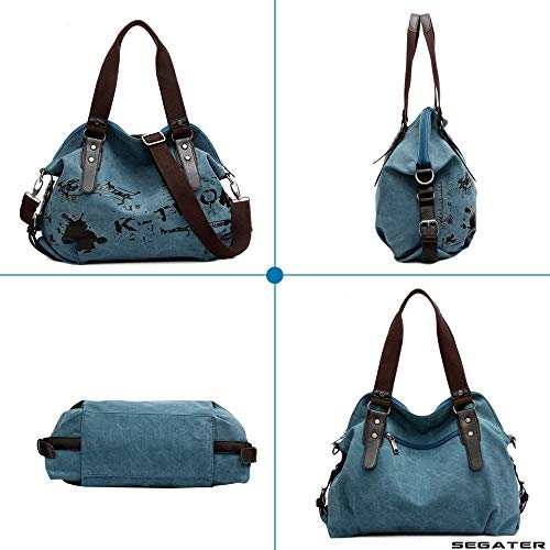 Bolso de hombro vintage para mujer en lona azul miniatura 7