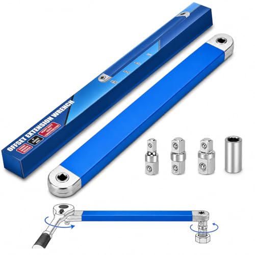 Dusefogo Schraubwerk Offset Schlüssel Offsets Extension Wrench 39 cm (15 Zoll) Gekröpfter Verlängerungsschlüssel mit 1/4 3/8 1/2 Adaptern Ideal für enge Räume im KFZ-Motorraum Offset Adapter