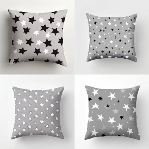 Kissenbezug 4er Set, Grauer Stern 30x30cm Kissenbezüge Leinen...