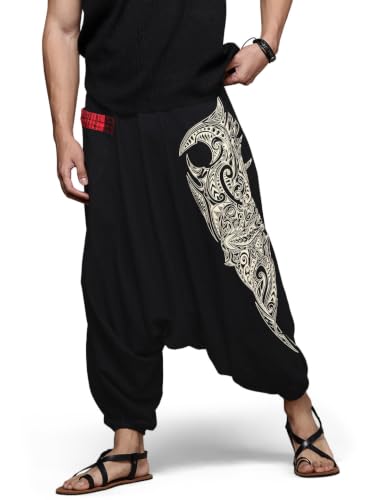 Image of The Veshti Company Printed Harem Pants for Men's Cotton Hippie Style Baggy Boho Yoga Pajama Pant with Pocket