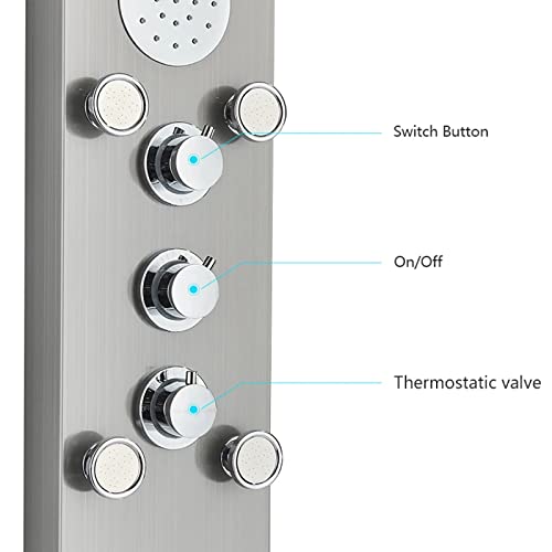 Columna de Ducha 4 en 1 de Acero Inoxidable SUS304 con Panel de Ducha, Chorro Lluvia, Duchador de Mano, Salida para Bañera y Rueda de Mano LED miniatura 5