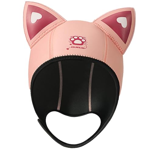 猫耳ダイビングフード 3mm ネオプレン伸縮性スイムハット 水泳用 冬用 大人用 ピンク, 長さ26cm