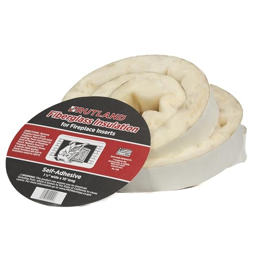 Rutland Fireplace Insert Insulation Fiberglass Strip Self-Adhesive 1-1/2 x 10 Roll White-Yellow High Temperature Fiberglass Gasketing for Sealing Insert Flange & Masonry Walls