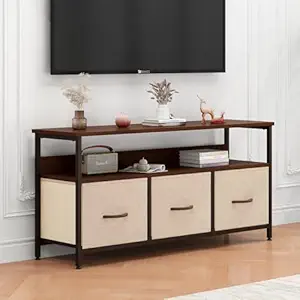Amazon Brand - Umi Multi-Functional Dresser TV Stand and Fabric Chest of 3 Drawers and Open Shelves Entertainment Center with Storage 55 Inch TV Stand Media Console Table for Living Room (TVU-011)