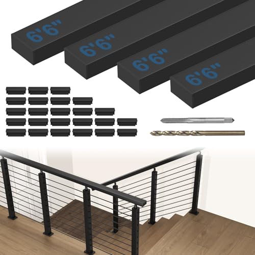 CKE 4 Pack 6'6" Stainless Steel Black Cable Railing Handrail, Black Rectangular Handrail for Cable Railing System, Flat Top Rail for Deck Cable Railing Post Deck Stair Indoor Outdoor Hand Rails, HT01