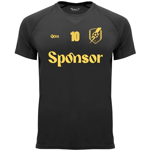 QCM PRODUTOS PERSONALIZADOS Camiseta de Fútbol Personalizada con tu Escudo, Nombre y Número | Niño | Forma tu Equipo (FR/ES, Edad, 8 años, Regular, Negro)