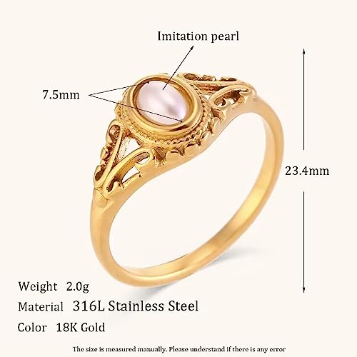 Gold Rings for Women Non Tarnish Natural Freshwater Pearl Stainless Steel 18K Gold Plated Ring,Bridesmaid Wedding Jewelry，Promise Rings for Her2