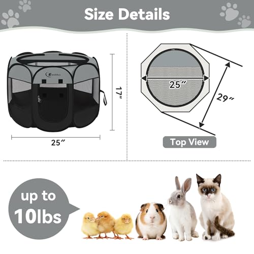 Image of Siedihit Dark Grey Dog Cat Playpen, Puppy Pet Playpen, Small Dogs Tent Crates Cage Indoor /Outdoor, Portable Pop Up Dog Kennel Playpen with Carrying Case for Dogs /Cats /Rabbits