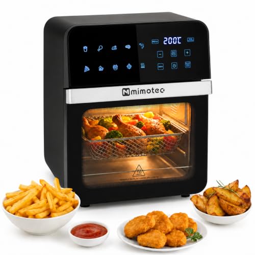 M mimotec – Air Fryer Vera Touch 10L, Freidora de Aire sin Aceite, 1800W, 10 Menús Digitales, Pantalla Táctil, Función Grill, Temporizador regulable, 2 niveles, Temperatura 80 200°C, Cocina Saludable