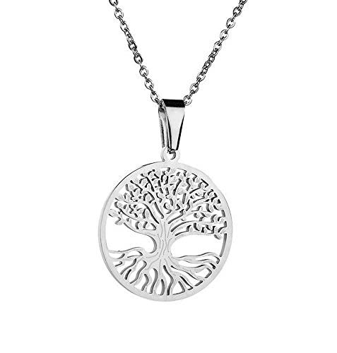 AB Viking Crafts Colgante de acero inoxidable chapado en plata Yggdrasil árbol de la vida con collar en bolsa de joyería, Acero inoxidable Cover